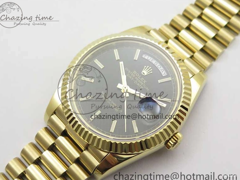 Black 40mm YG 228239 904 Version YG Bracelet Dial Markers BP A2836 Stick New Day-Date Dial on President 0420